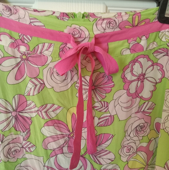 SLB silk pink and green floral skirt. Large - Picture 2 of 6